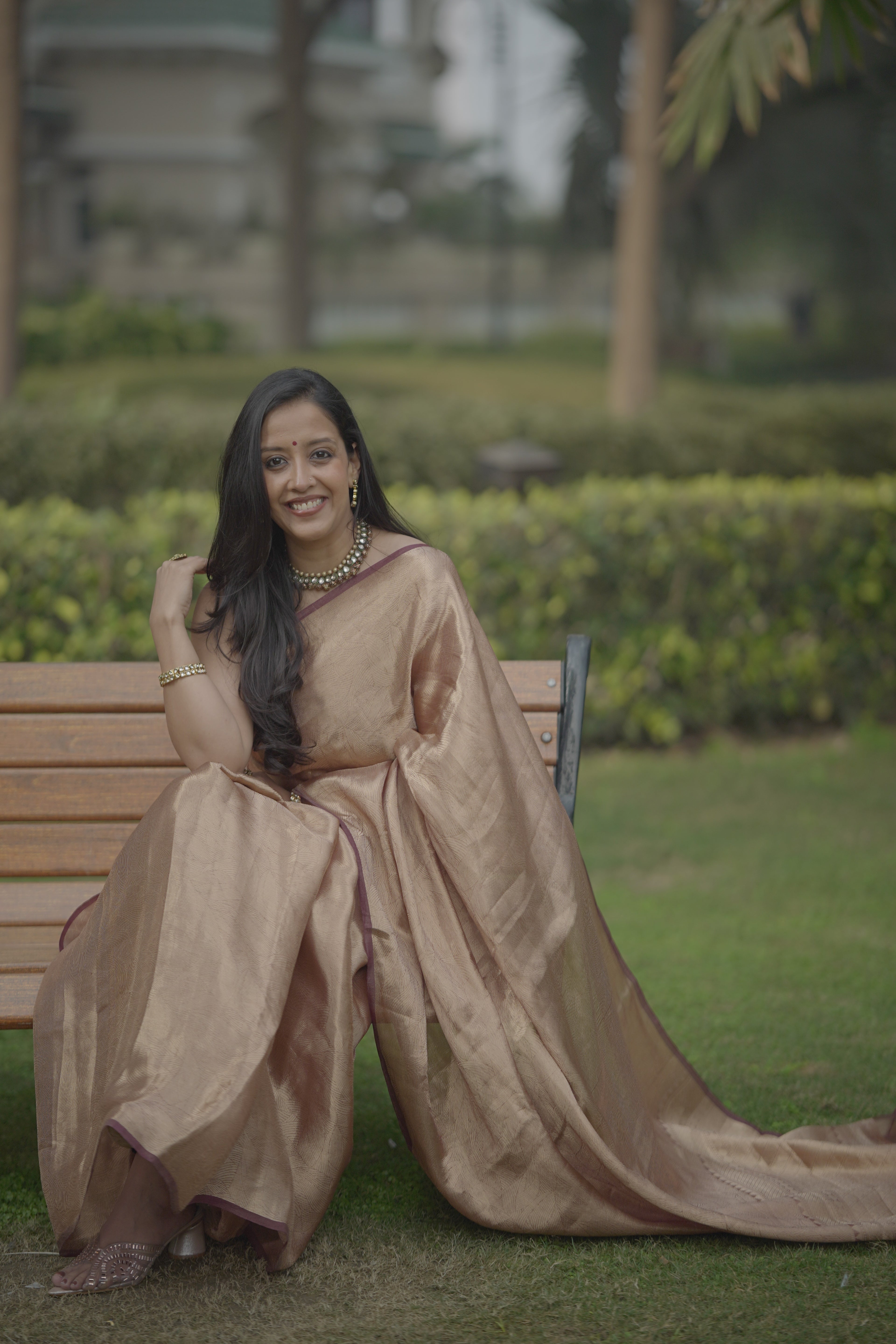 Coffee Gold Silk Brocade saree