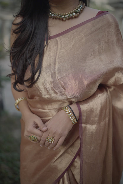 Coffee Gold Silk Brocade saree