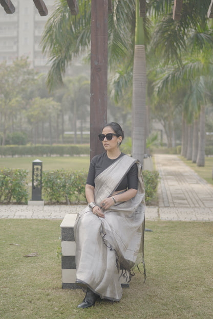 Silver silk Tissue brocade