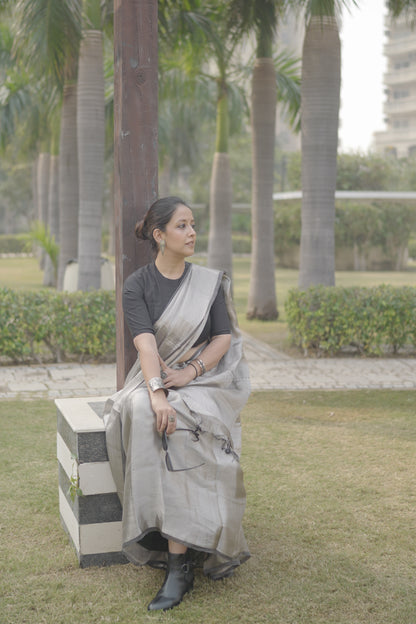 Silver silk Tissue brocade