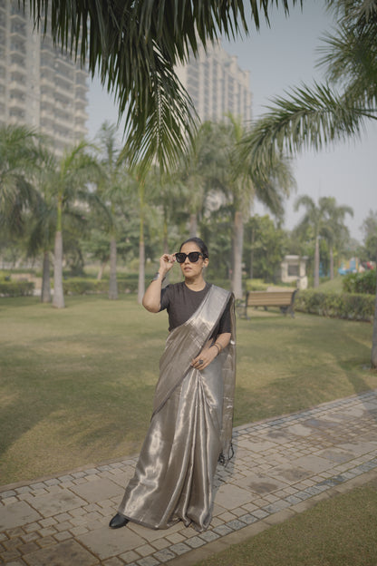 Silver silk Tissue brocade