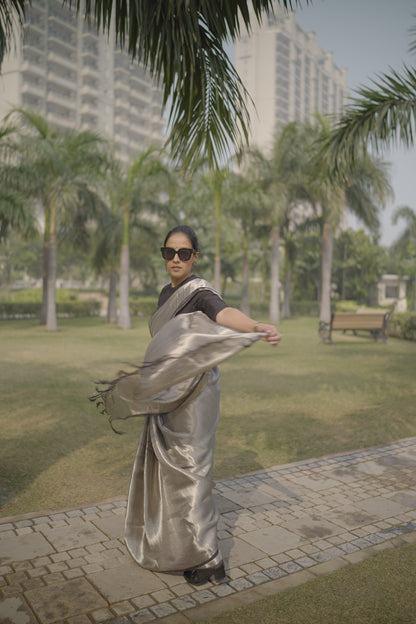 Silver silk Tissue brocade