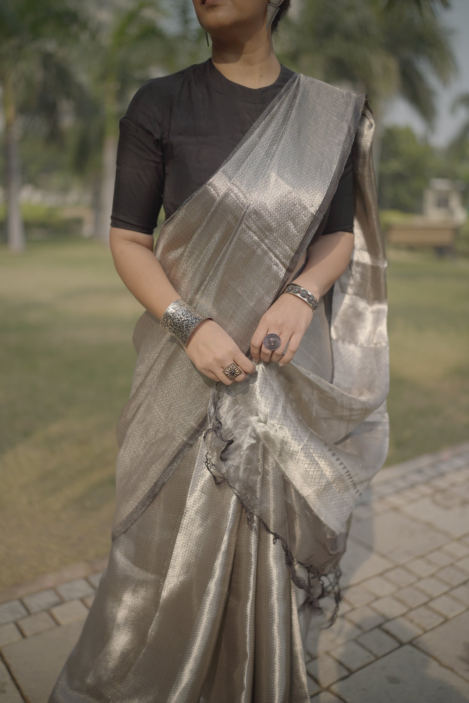 Silver silk Tissue brocade