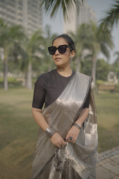 Silver silk Tissue brocade