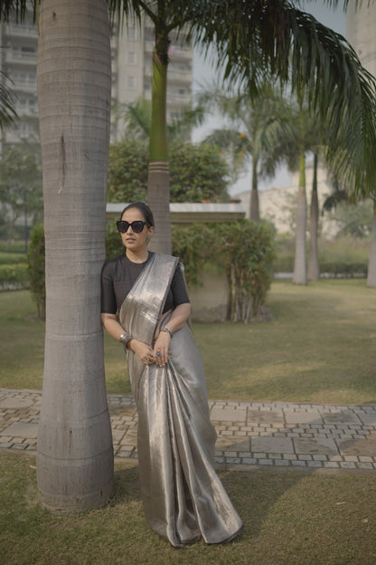 Silver silk Tissue brocade