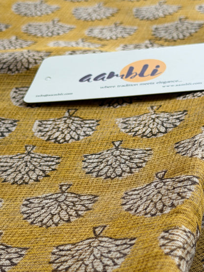 Yellow Handblock Kota doria saree