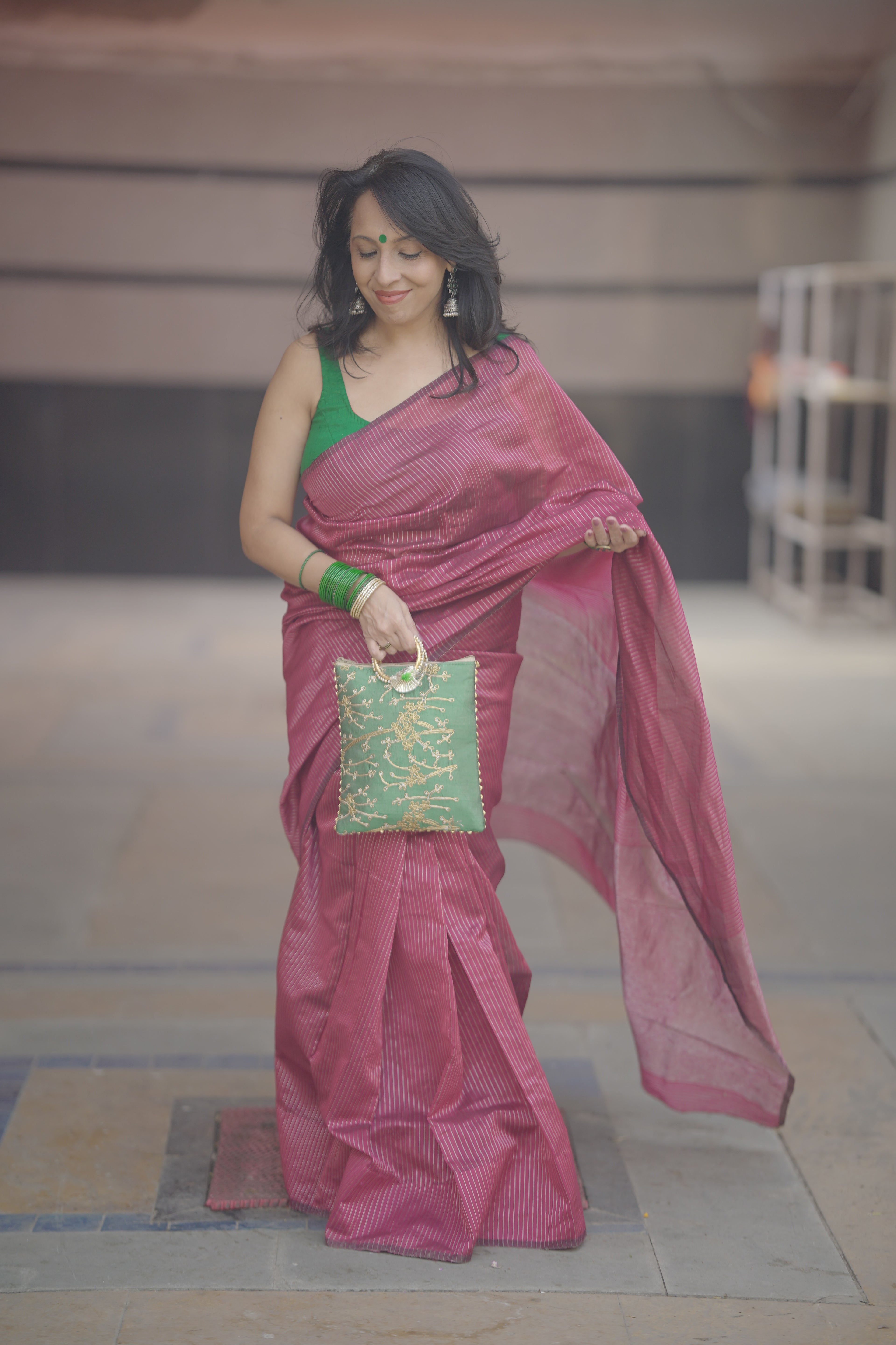 Pink Chanderi Handloom Saree with Zari Stripes