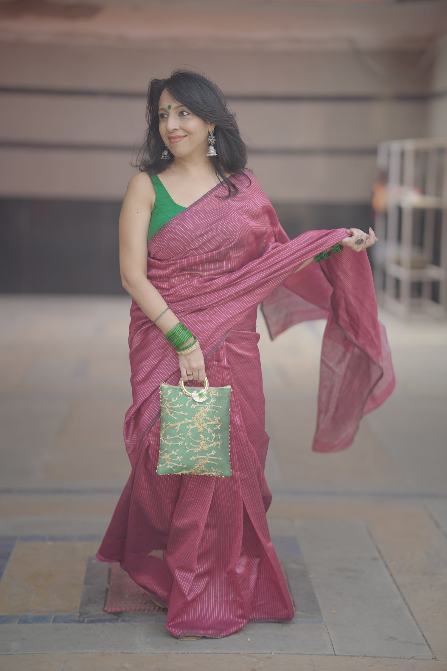 Pink Chanderi Handloom Saree with Zari Stripes