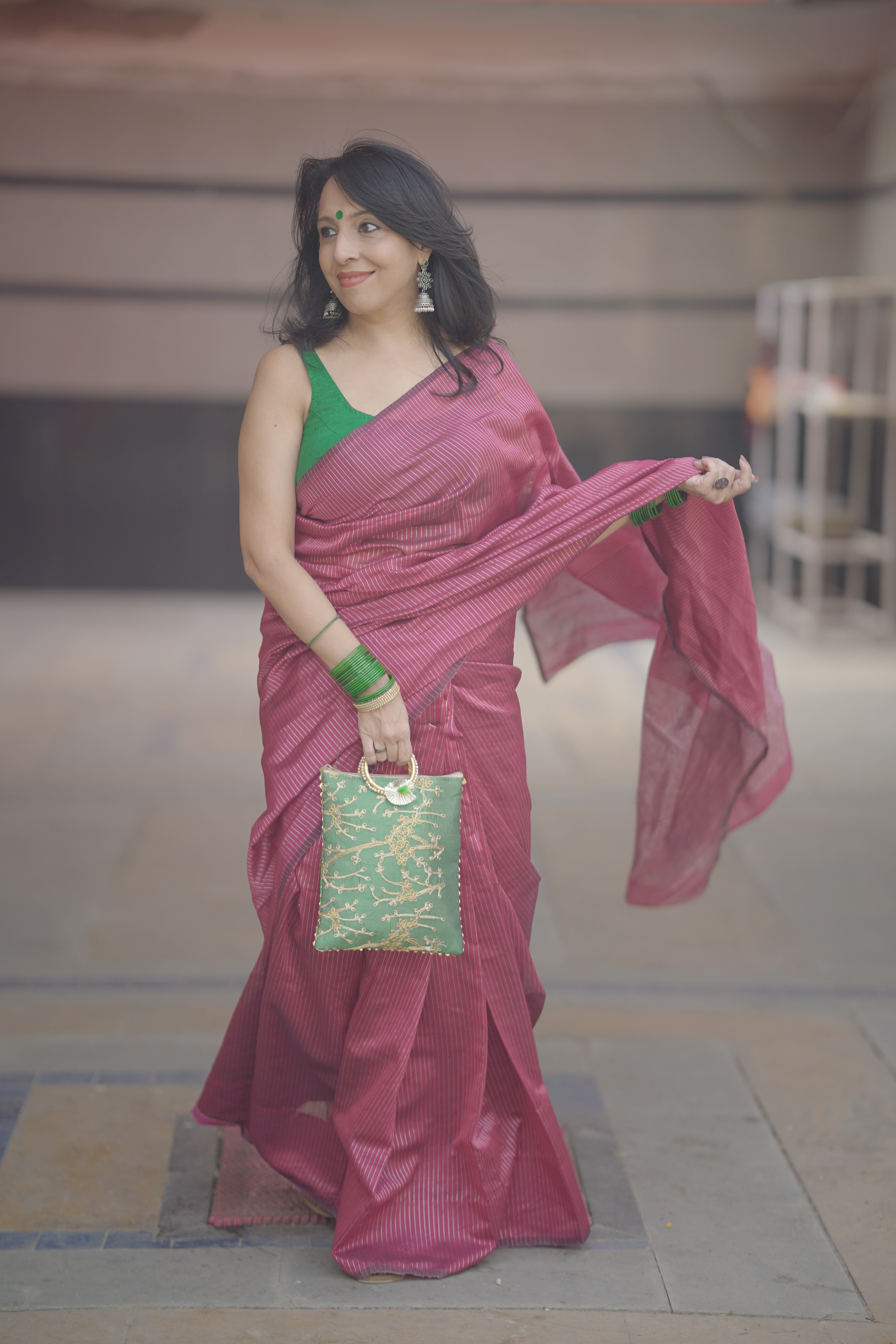 Pink Chanderi Handloom Saree with Zari Stripes