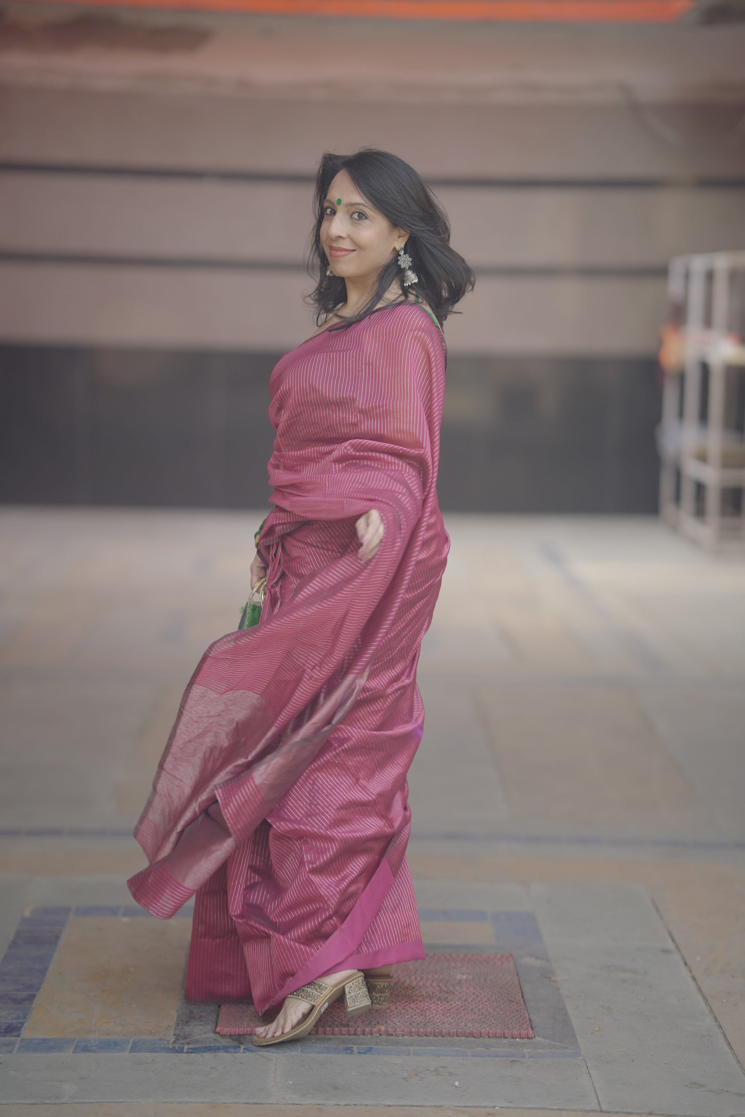 Pink Chanderi Handloom Saree with Zari Stripes