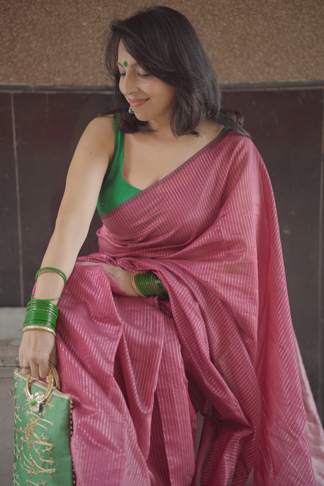 Pink Chanderi Handloom Saree with Zari Stripes