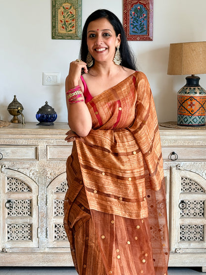 Antique copper Matka silk saree