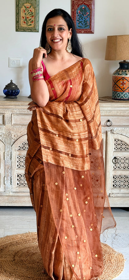 Antique copper Matka silk saree