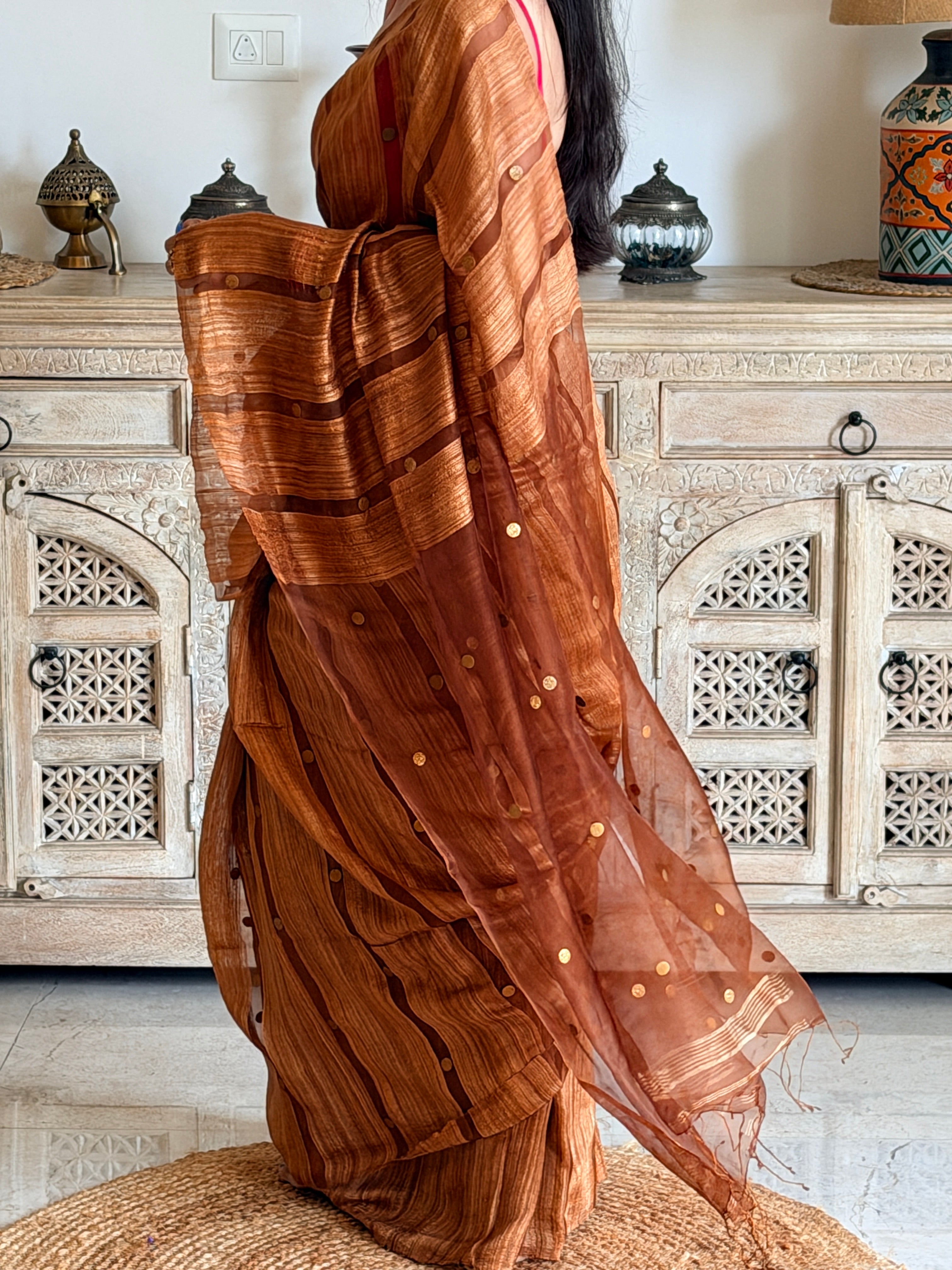 Antique copper Matka silk saree