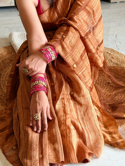 Antique copper Matka silk saree