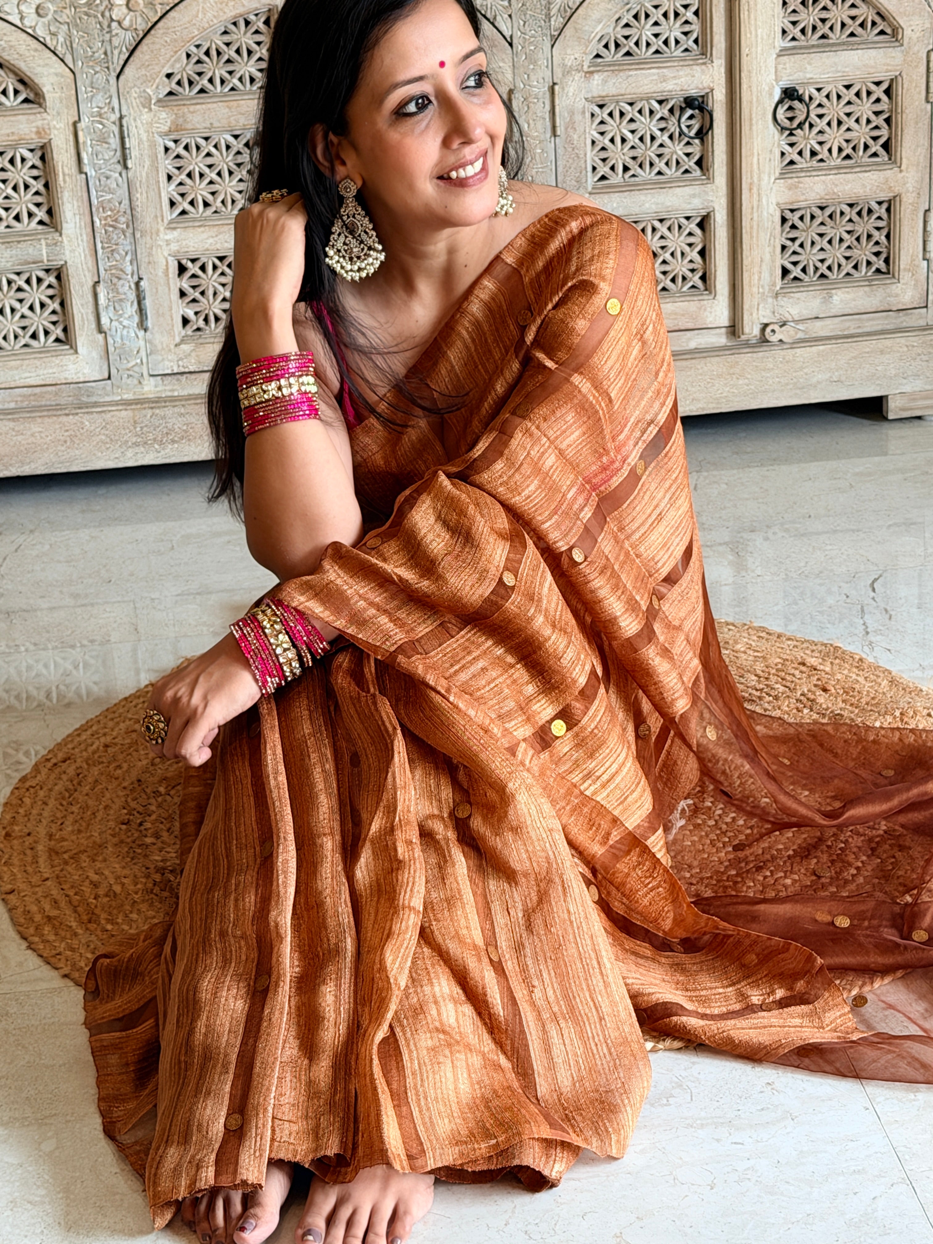 Antique copper Matka silk saree