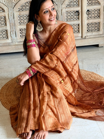 Antique copper Matka silk saree