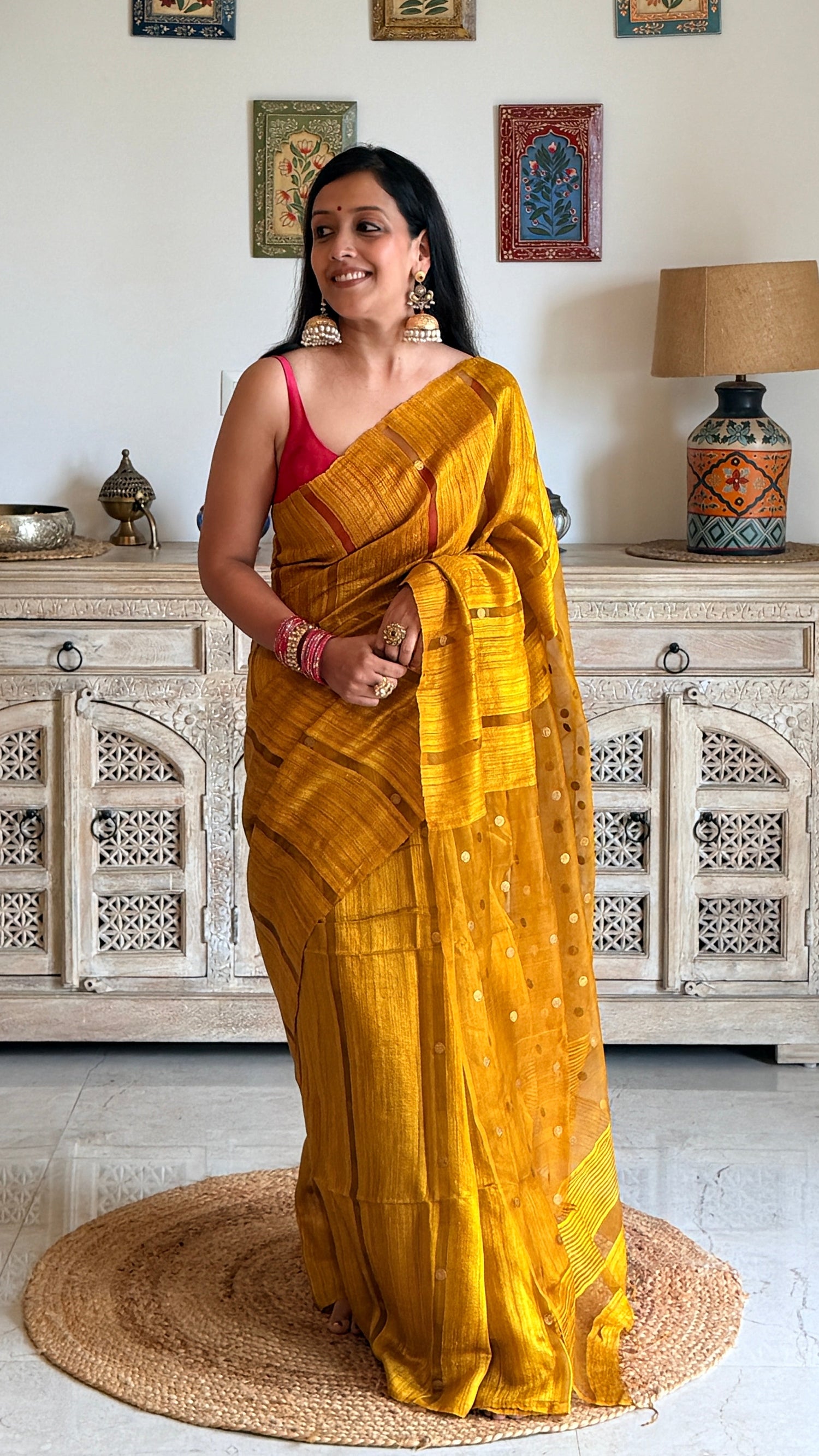 Mustard Yellow Matka Silk Saree