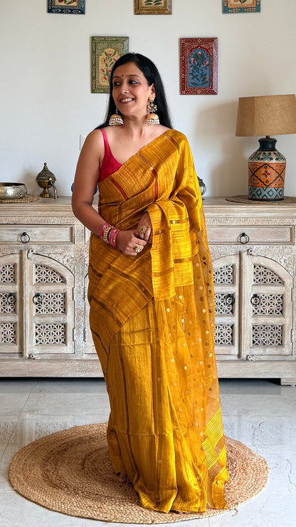 Mustard Yellow Matka Silk Saree