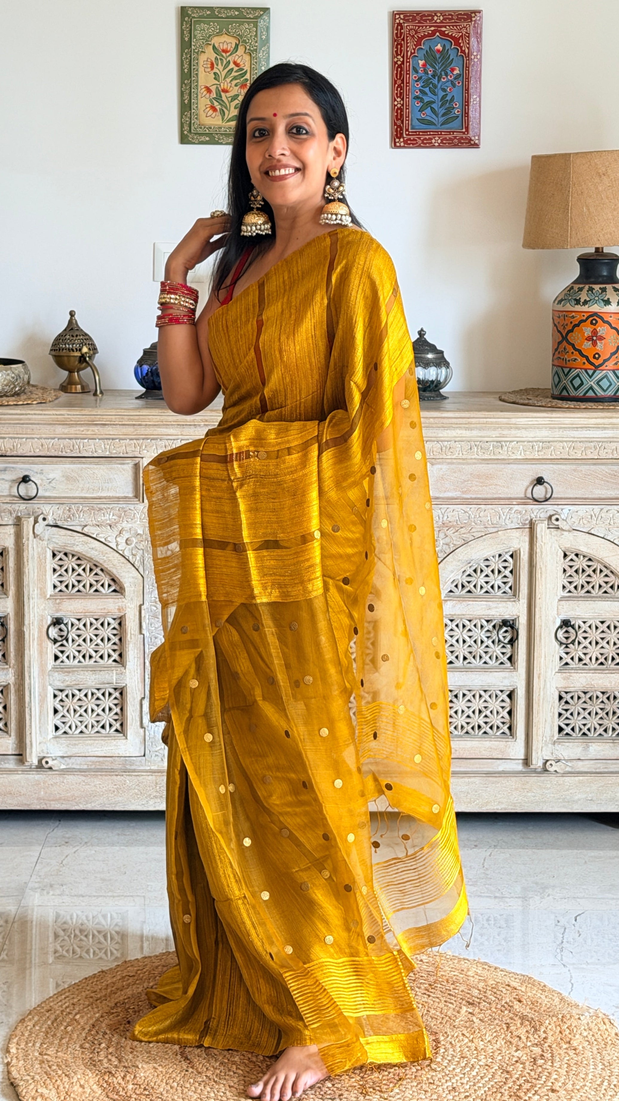 Mustard Yellow Matka Silk Saree