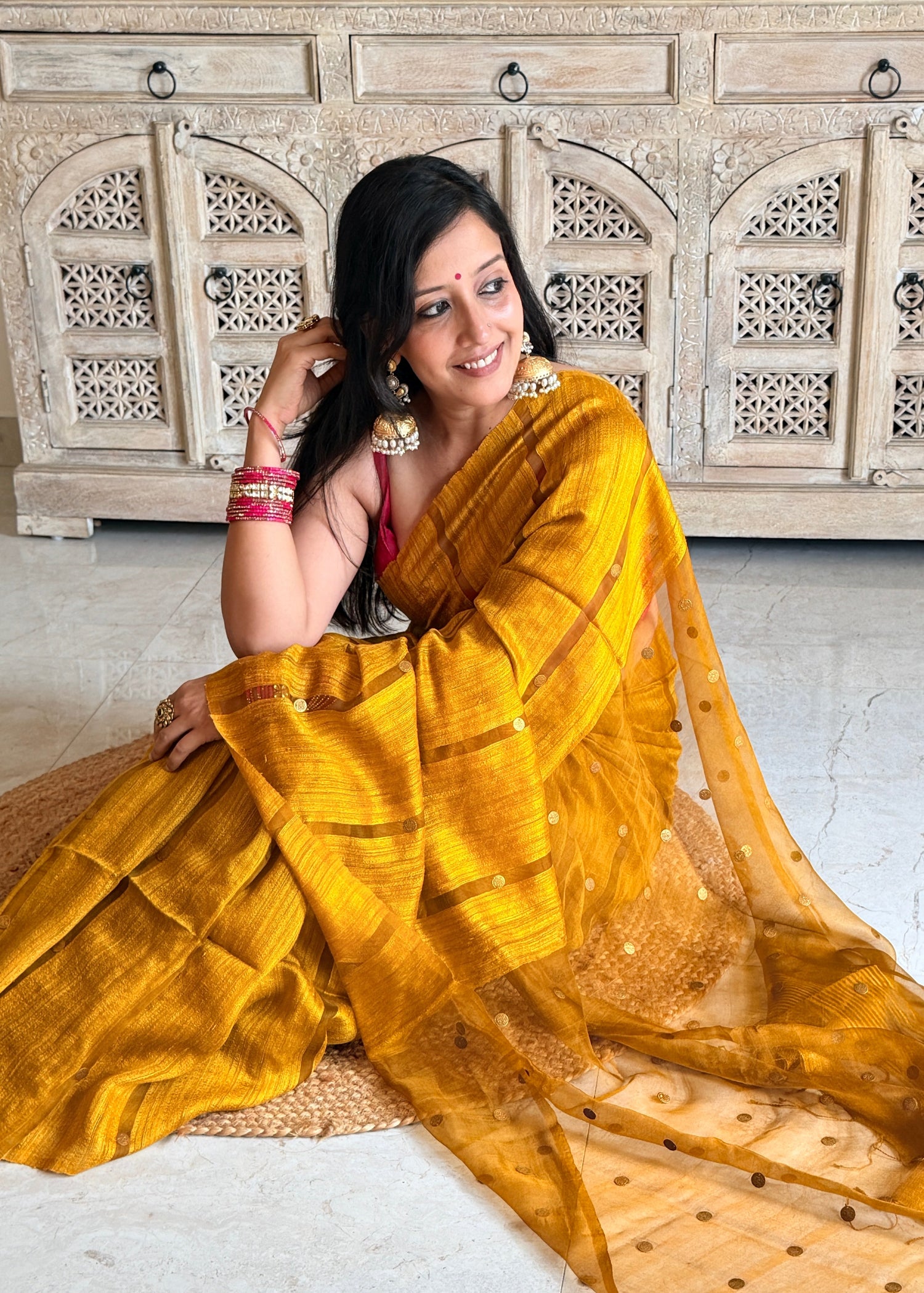 Mustard Yellow Matka Silk Saree