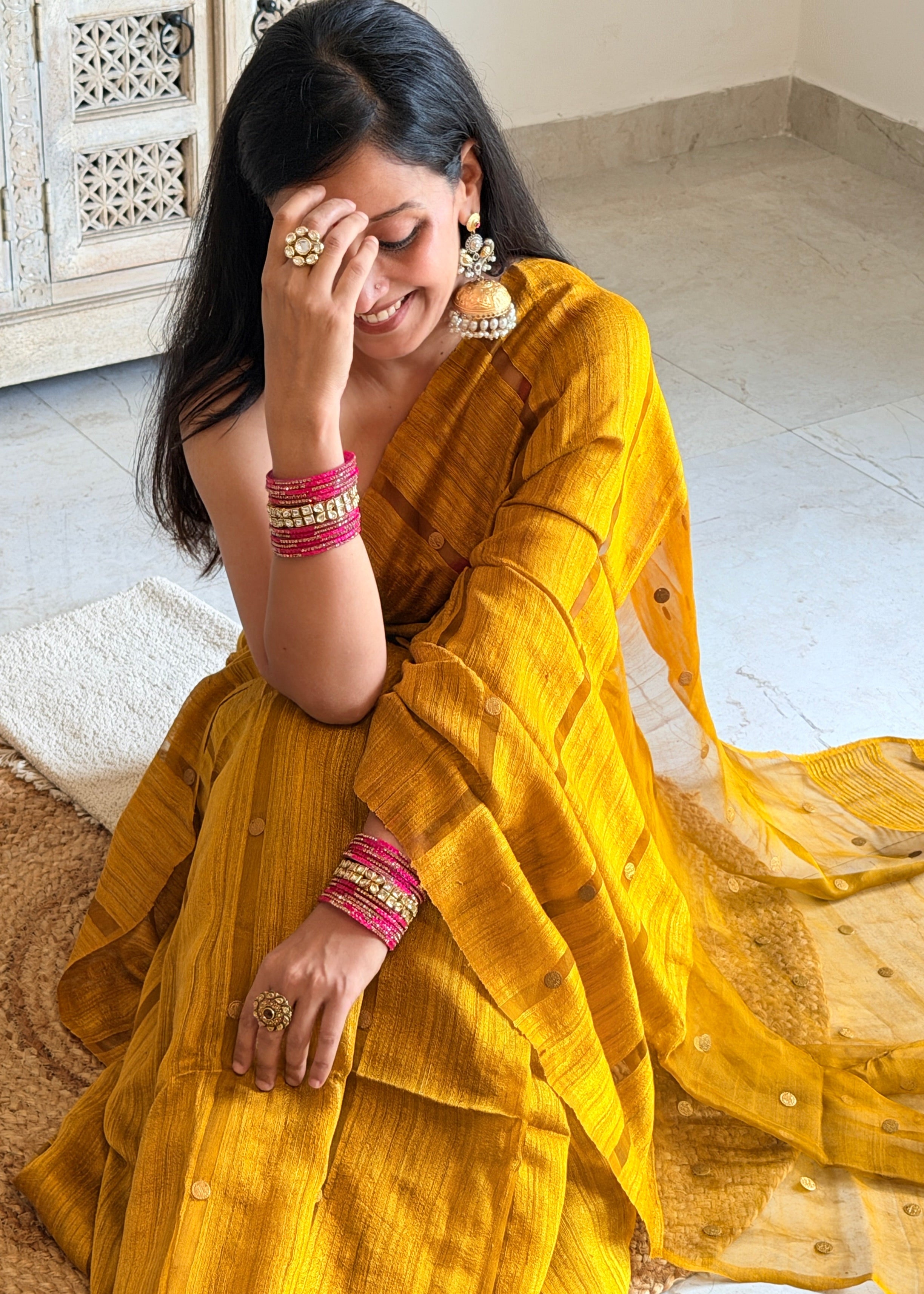 Mustard Yellow Matka Silk Saree