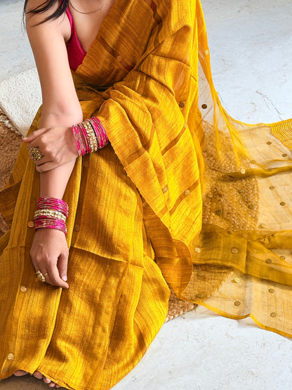 Mustard Yellow Matka Silk Saree