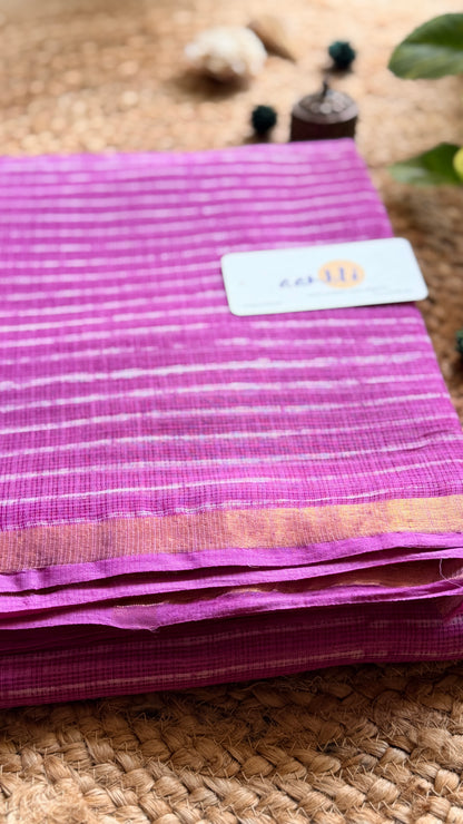 Pink Stripes handblock Kota doria saree