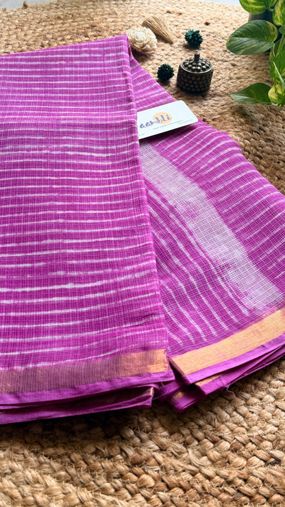 Pink Stripes handblock Kota doria saree