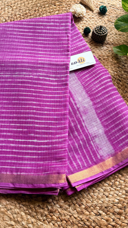 Pink Stripes handblock Kota doria saree