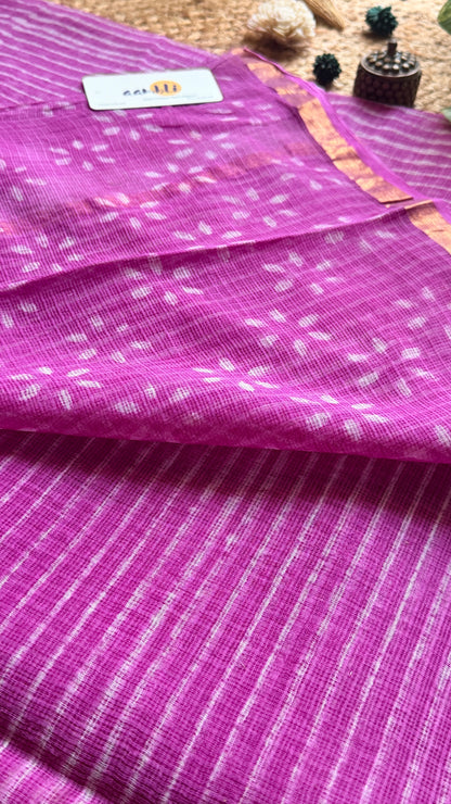 Pink Stripes handblock Kota doria saree