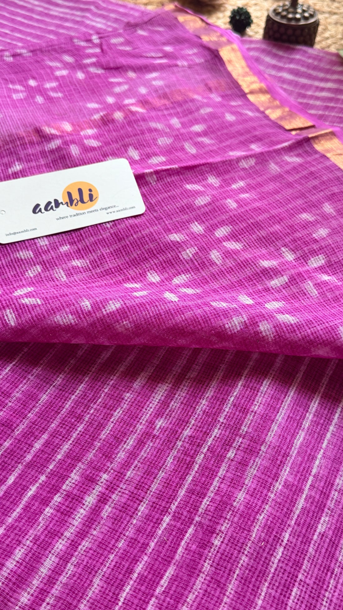 Pink Stripes handblock Kota doria saree