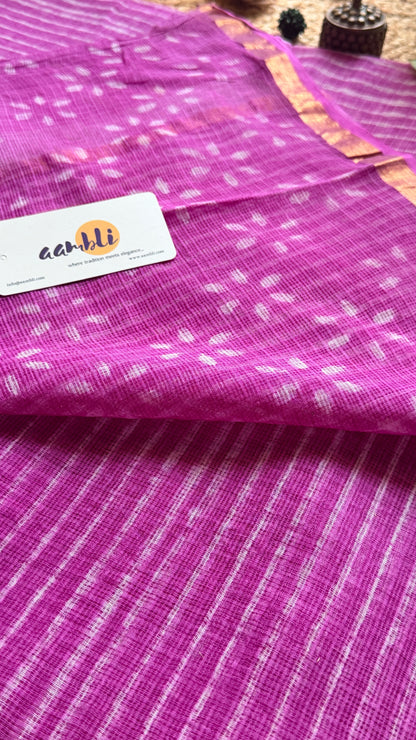 Pink Stripes handblock Kota doria saree