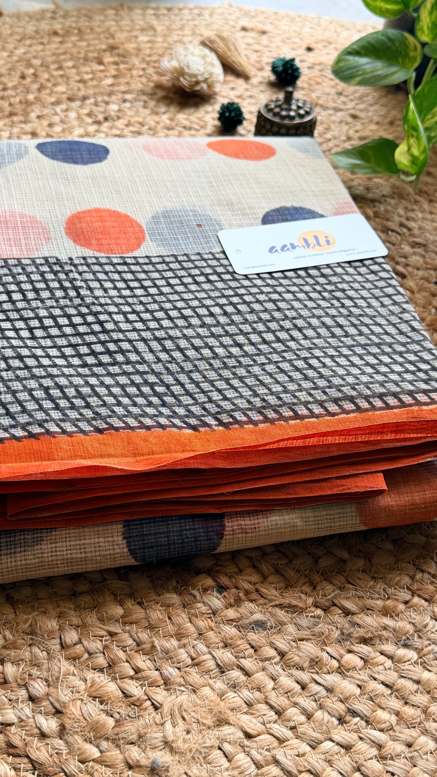 Polka dot handblock kota doria saree