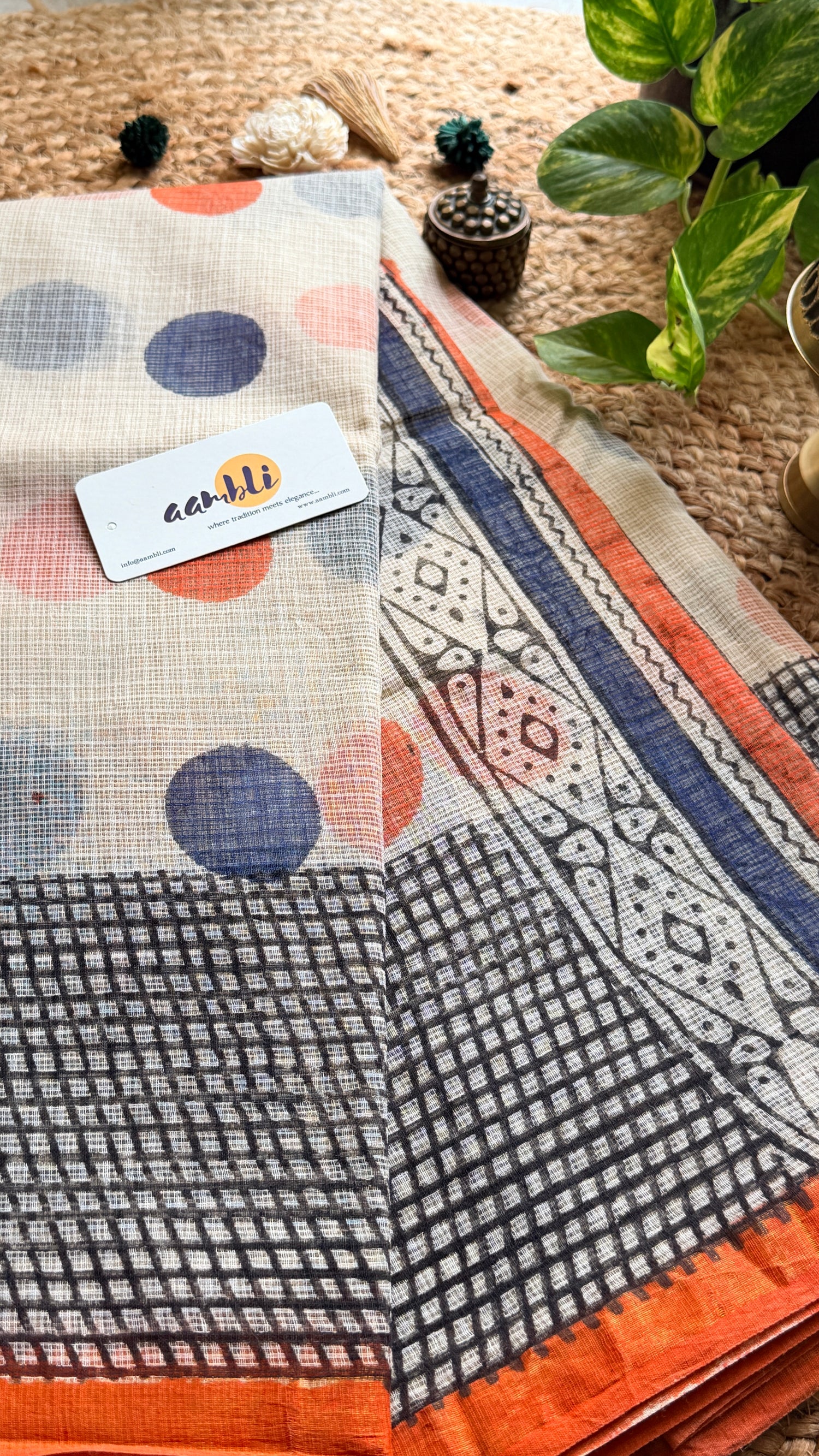 Polka dot handblock kota doria saree