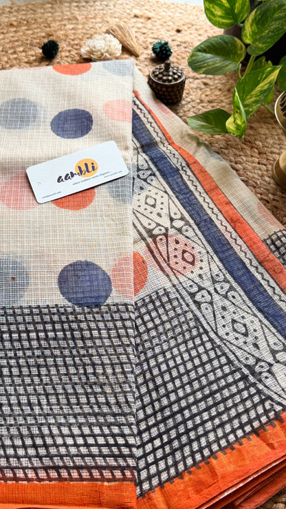 Polka dot handblock kota doria saree