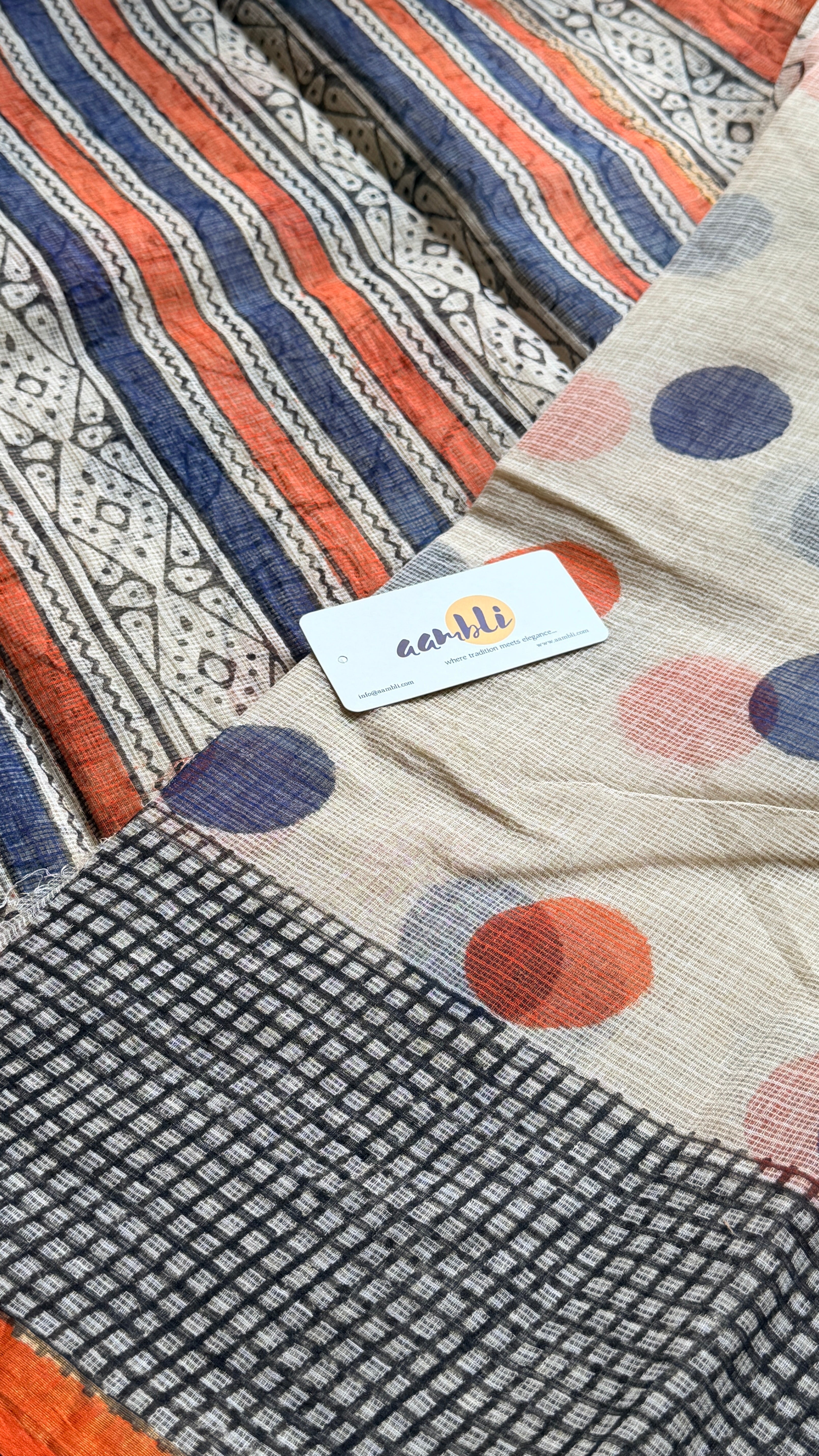Polka dot handblock kota doria saree