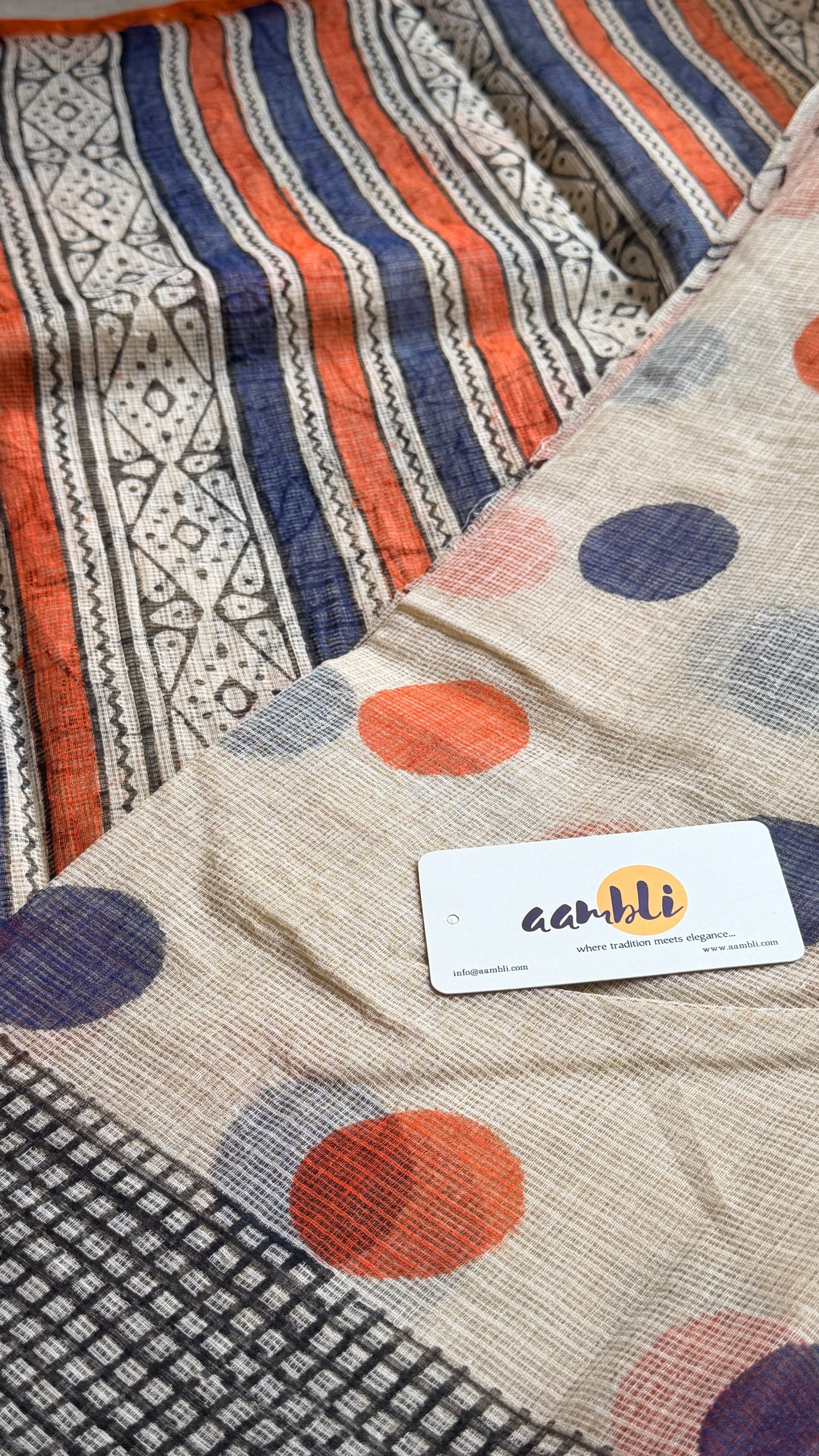 Polka dot handblock kota doria saree