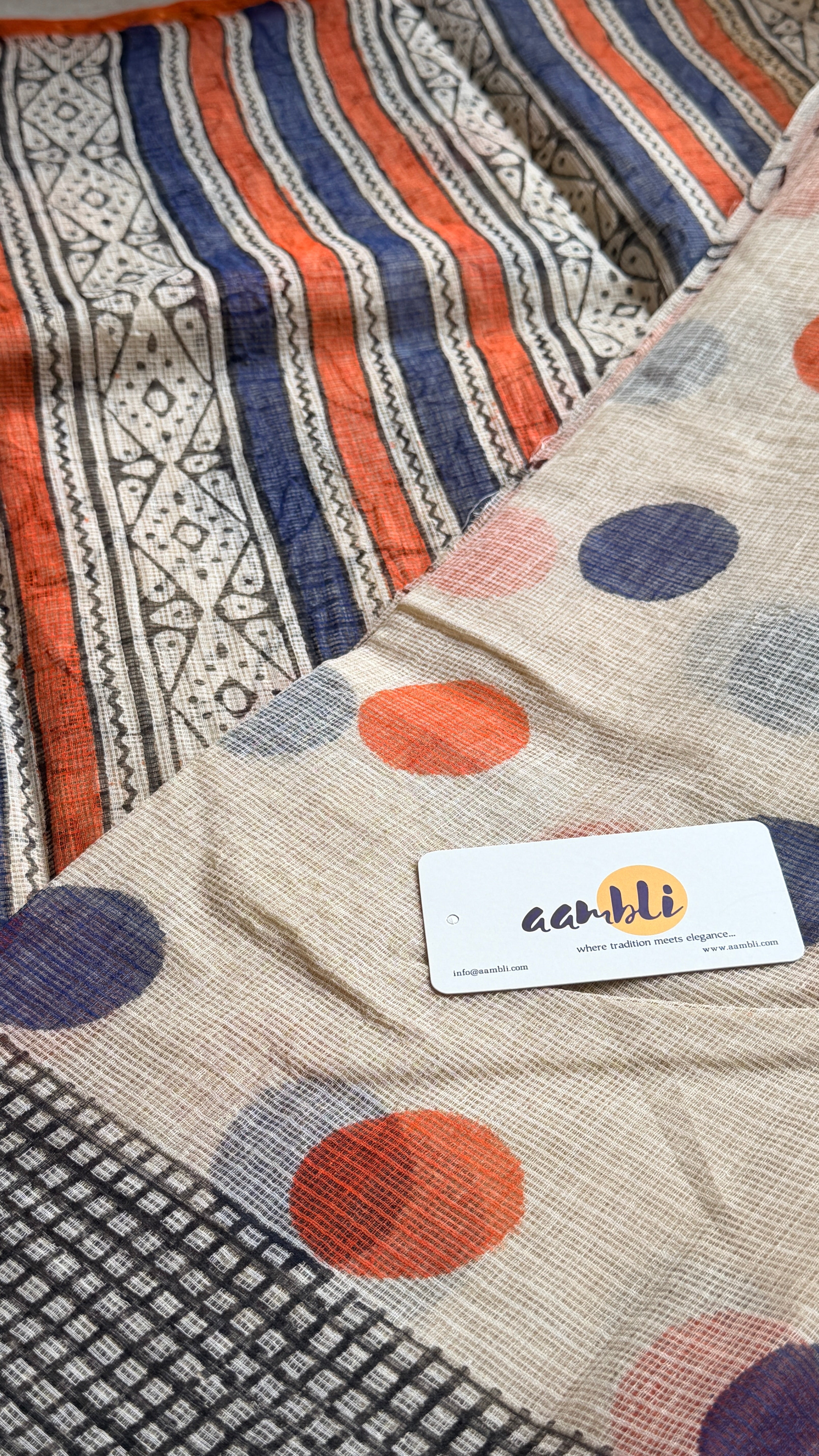 Polka dot handblock kota doria saree