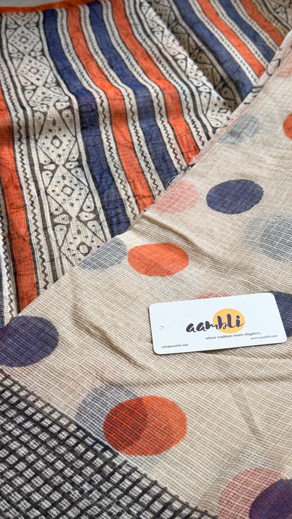 Polka dot handblock kota doria saree