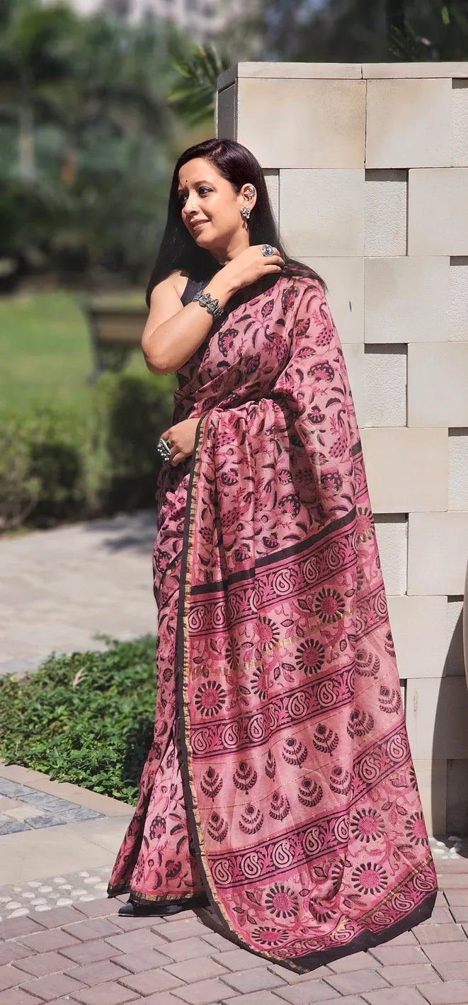 Ajrakh print Cotton Chanderi Saree