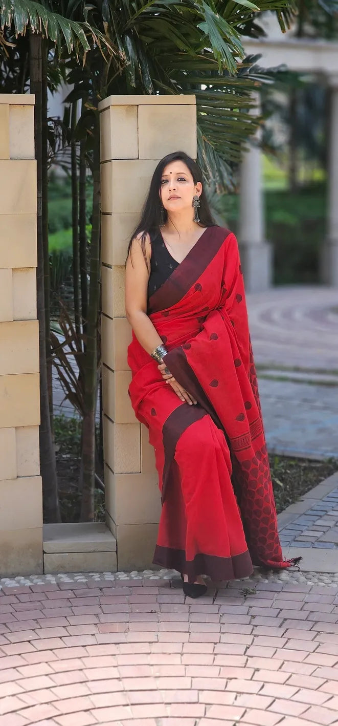 Red Handwoven cotton saree