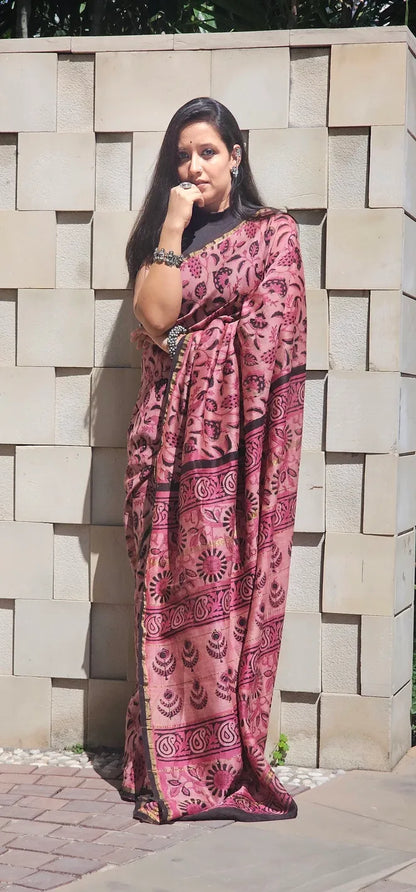Ajrakh print Cotton Chanderi Saree