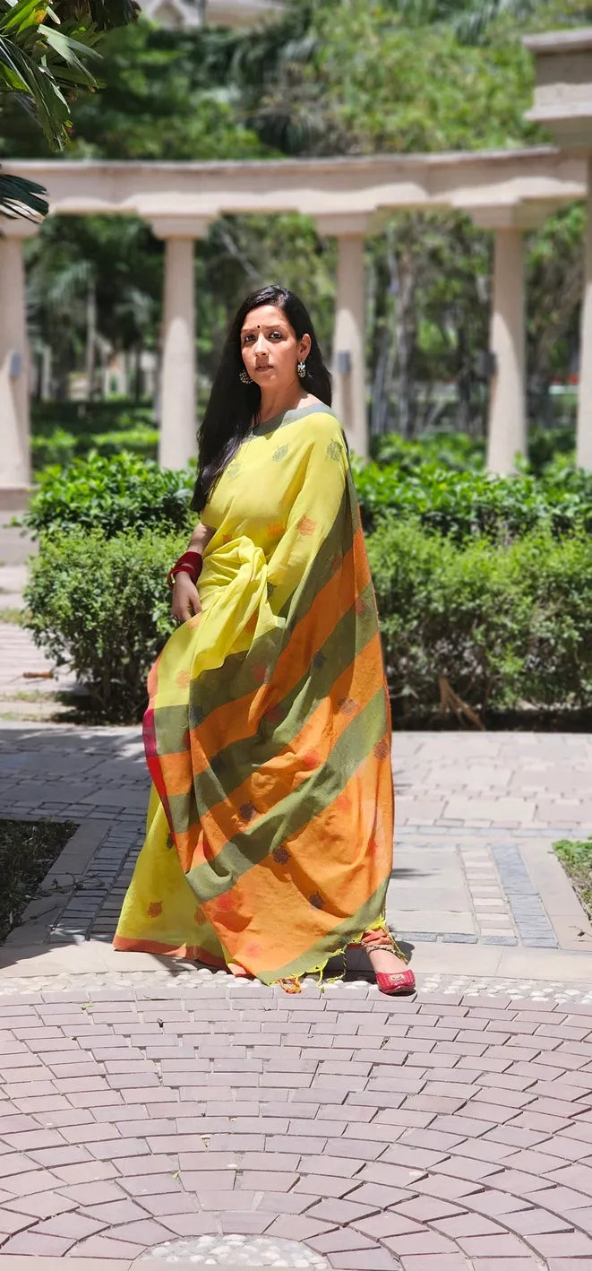 Light green Handwoven cotton saree