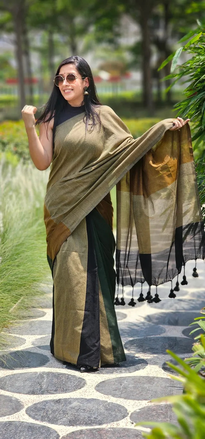 Brown handloom cotton saree