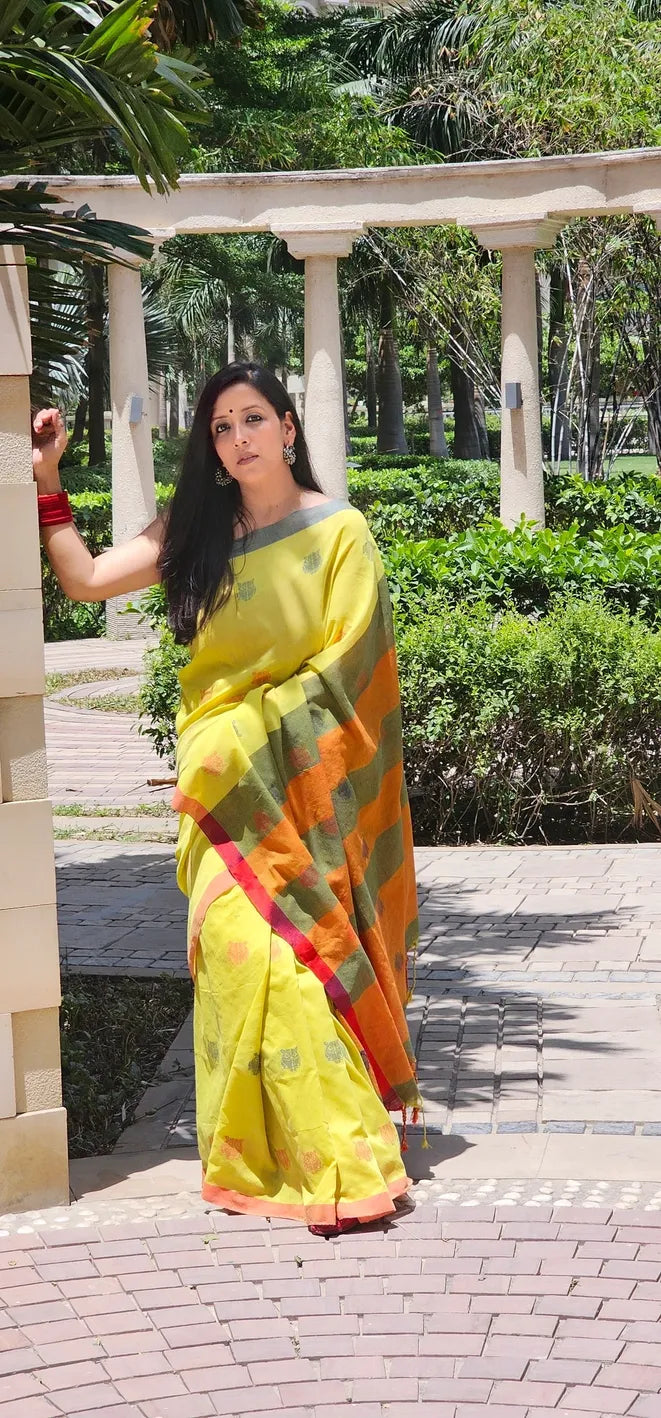 Light green Handwoven cotton saree