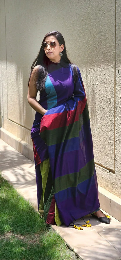 Purple handloom cotton saree