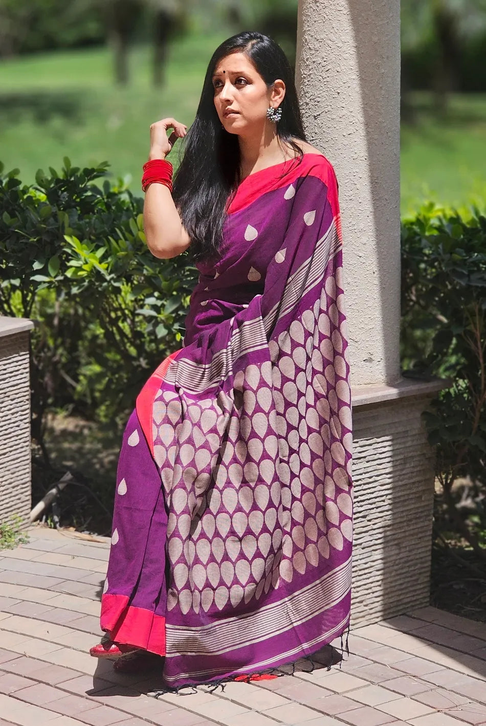 Purple  Handwoven cotton saree