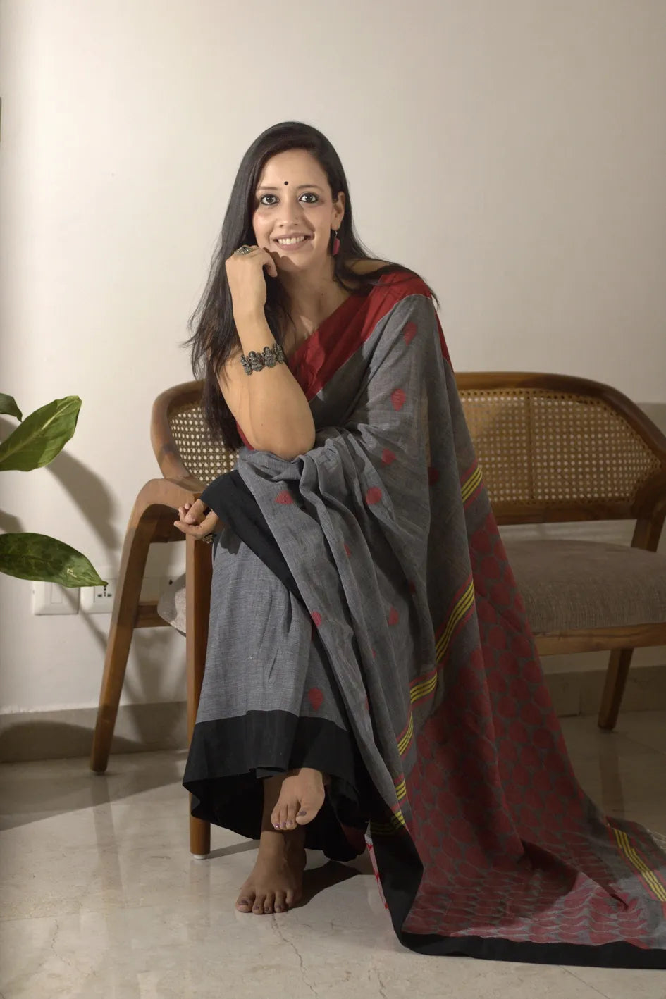 Grey Pure Handwoven Cotton Saree
